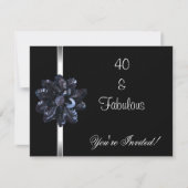 Nodig de Zwarte Sequin Flower Fabulous 40th uit va Kaart (Voorkant)