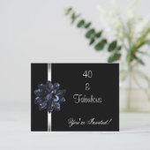 Nodig de Zwarte Sequin Flower Fabulous 40th uit va Kaart (Staand voorkant)