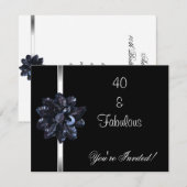 Nodig de Zwarte Sequin Flower Fabulous 40th uit va Kaart (Voorkant / Achterkant)