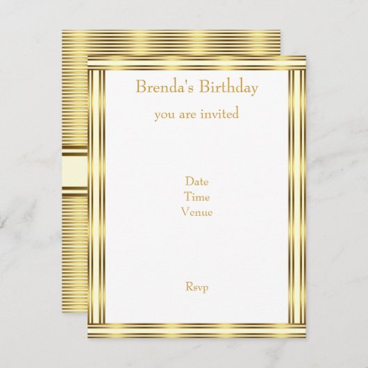 Nodig Elegant Goud & Wit Streep Horizontaal uit Kaart (Voorkant / Achterkant)