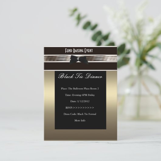 Nodig Fundraiser Formal Black Stropdas Bronze Pewt Kaart (Staand voorkant)