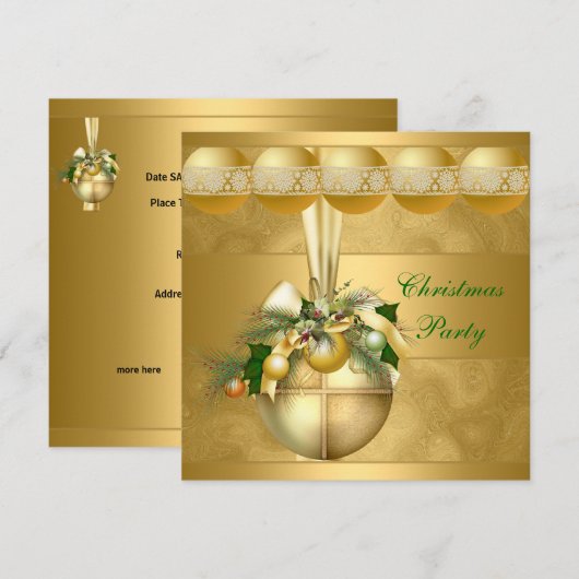 Nodig kerstfeest Gold Balls Gold Swirls Kaart (Voorkant / Achterkant)