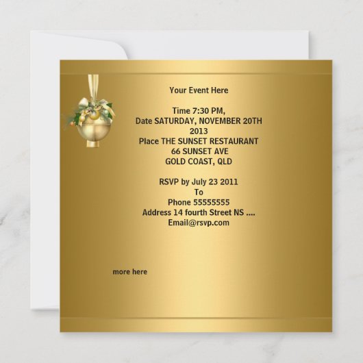 Nodig kerstfeest Gold Balls Gold Swirls Kaart (Achterkant)