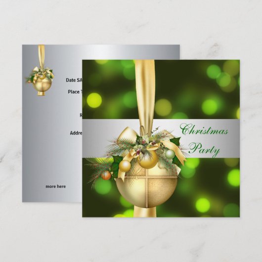 Nodig kerstfeest uit Gouden Gele Groene Ballen Kaart (Voorkant / Achterkant)