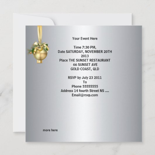 Nodig kerstfeest uit Gouden Gele Groene Ballen Kaart (Achterkant)