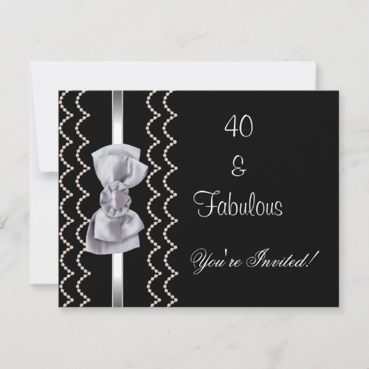 Nodig partij Silver Bow Fabulous 40th Black uit Kaart (Voorkant)