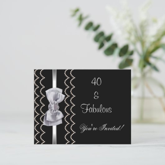 Nodig partij Silver Bow Fabulous 40th Black uit Kaart (Staand voorkant)
