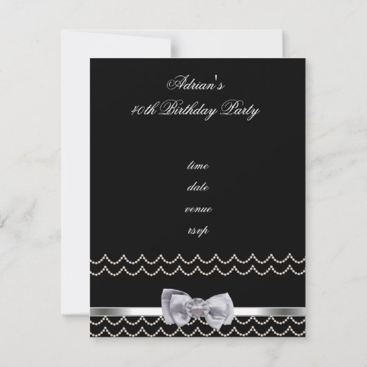 Nodig partij Silver Bow Fabulous 40th Black uit Kaart (Achterkant)