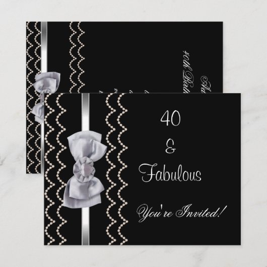 Nodig partij Silver Bow Fabulous 40th Black uit Kaart (Voorkant / Achterkant)