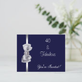 Nodig partij Silver Bow Fabulous 40th Navy uit Kaart (Staand voorkant)