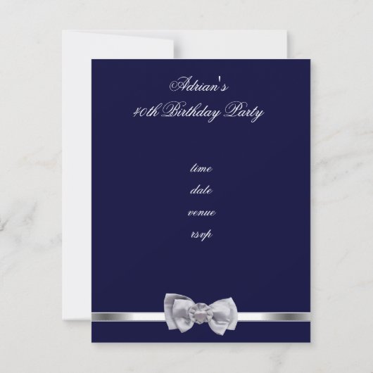 Nodig partij Silver Bow Fabulous 40th Navy uit Kaart (Achterkant)