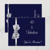Nodig partij Silver Bow Fabulous 40th Navy uit Kaart (Voorkant / Achterkant)