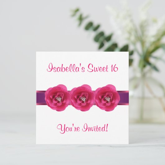 Nodig Party White Pink Flower Sweet 16 uit Kaart (Staand voorkant)