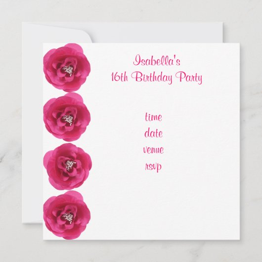 Nodig Party White Pink Flower Sweet 16 uit Kaart (Achterkant)