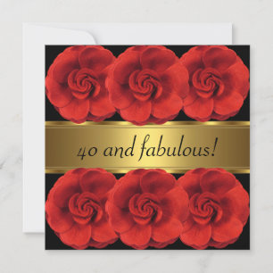 Nodig Red Flowers Black Gold Fabulous 40th Kaart