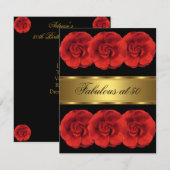 Nodig Red Flowers Black Gold Fabulous 50th Kaart (Voorkant / Achterkant)