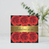 Nodig Red Flowers Black Gold Fabulous 50th Kaart (Staand voorkant)