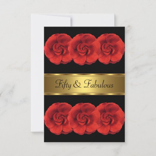 Nodig Red Flowers Black Gold Fabulous 50th Kaart (Voorkant)