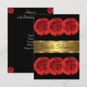Nodig Red Flowers Black Gold Fabulous 50th Kaart (Voorkant / Achterkant)