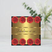 Nodig Red Flowers Black Gold Fabulous 50th Kaart (Staand voorkant)