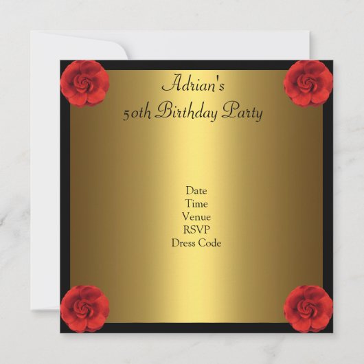 Nodig Red Flowers Black Gold Fabulous 50th Kaart (Achterkant)