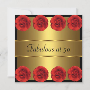 Nodig Red Flowers Black Gold Fabulous 50th Kaart