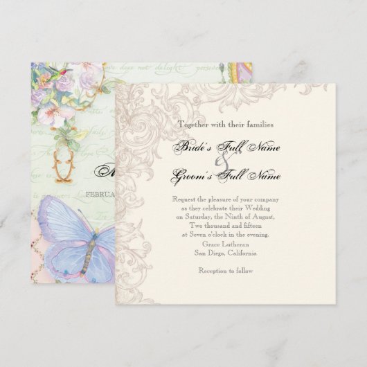 Nodig uit, Vierkant - Wings of Love Wedding Collec Kaart (Voorkant / Achterkant)