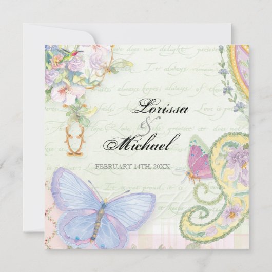 Nodig uit, Vierkant - Wings of Love Wedding Collec Kaart (Achterkant)