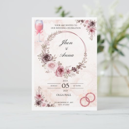 Nodig uw geliefde op uw bruiloft uit kaart (Staand voorkant)