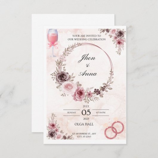 Nodig uw geliefde op uw bruiloft uit kaart (Voorkant / Achterkant)