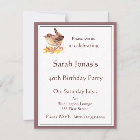 Nodig Waterverf Huis Wren Bird Verjaardagsfeest ui Kaart (Achterkant)