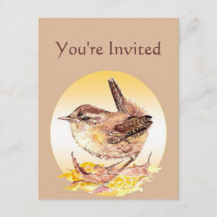 Nodig Waterverf Huis Wren Bird Verjaardagsfeest ui Kaart