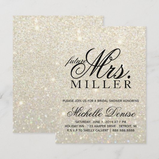 Nodig - White Gold Glitter Fab future Mrs Bridal Kaart (Voorkant / Achterkant)