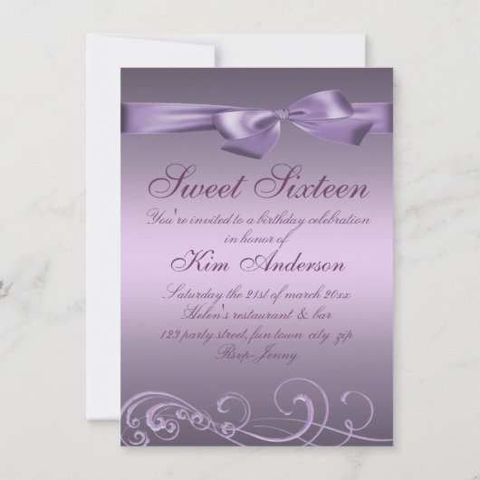 Nodigt de Paarse Verjaardag van de werveling & van Kaart (Achterkant)