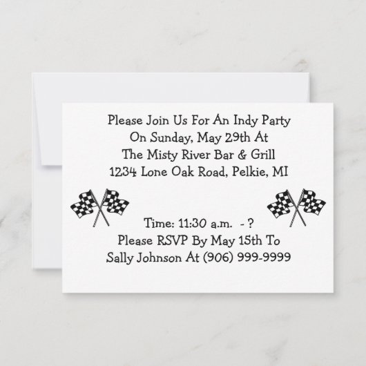 nodigt om het even welke auto Racing Gecontroleerd Kaart (Achterkant)