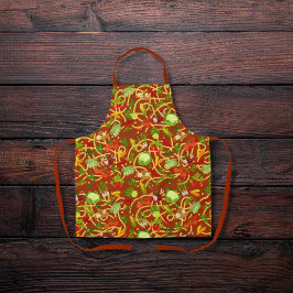 Noedels en kleurrijke groenten roodbruin schort