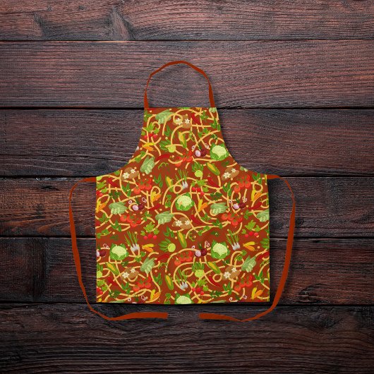Noedels en kleurrijke groenten roodbruin schort