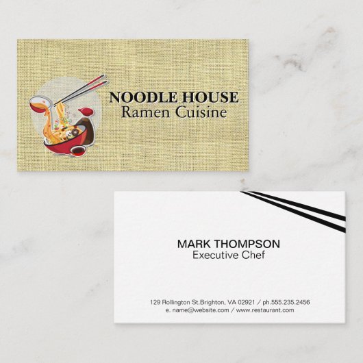 Noedels en saus in een kom visitekaartje (Voorkant / Achterkant)