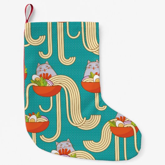 Noedels Grappige Katten Turquoise Achtergrond Kleine Kerstsok (Voorkant)