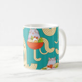 Noedels Grappige Katten Turquoise Achtergrond Koffiemok (Voorkant rechts)
