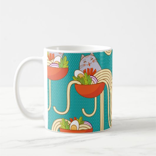 Noedels Grappige Katten Turquoise Achtergrond Koffiemok (Links)
