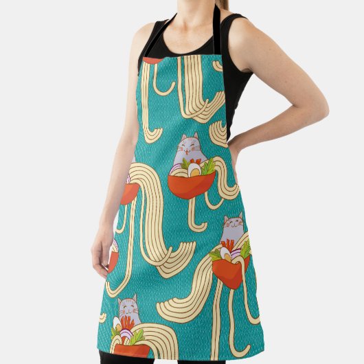 Noedels Grappige Katten Turquoise Achtergrond Schort (Insitu)