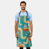 Noedels Grappige Katten Turquoise Achtergrond Schort (Gedragen)