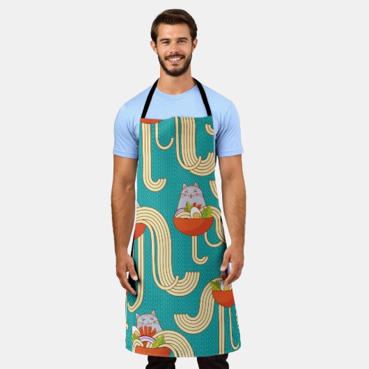 Noedels Grappige Katten Turquoise Achtergrond Schort (Gedragen)