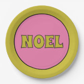 Noel 1970s Retro Lettering Roze en Limoen Kerst Papieren Bordje (Voorkant)