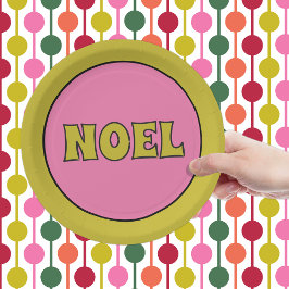 Noel 1970s Retro Lettering Roze en Limoen Kerst Papieren Bordje