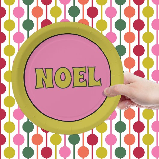 Noel 1970s Retro Lettering Roze en Limoen Kerst Papieren Bordje