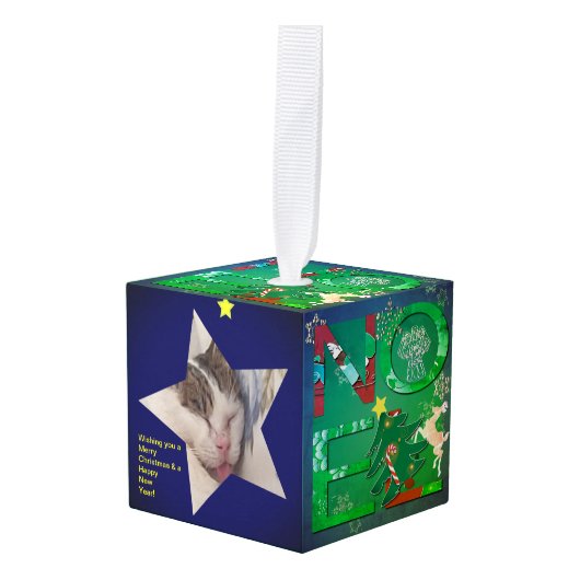 Noel 3 Star Foto's Kubus Ornament (Voorkant hoekig)