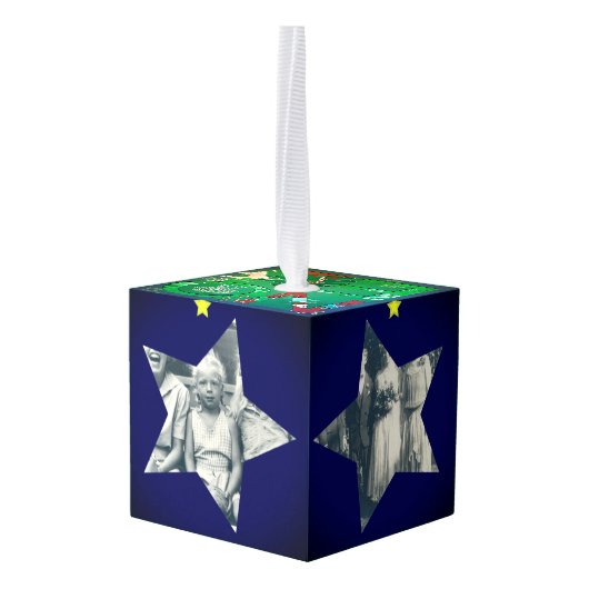 Noel 3 Star Foto's Kubus Ornament (Achter hoekig)