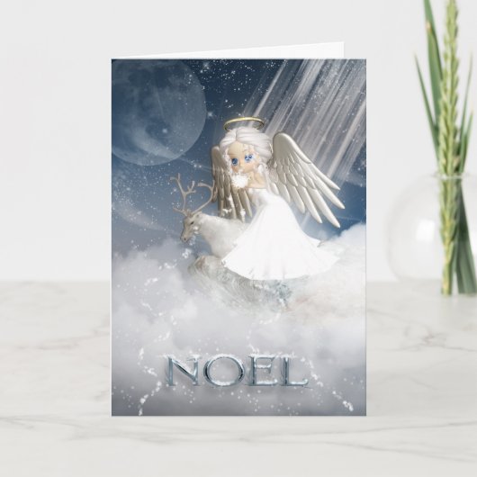 NOEL, Angel blaast sneeuw over de wereld Feestdagen Kaart (Voorkant)
